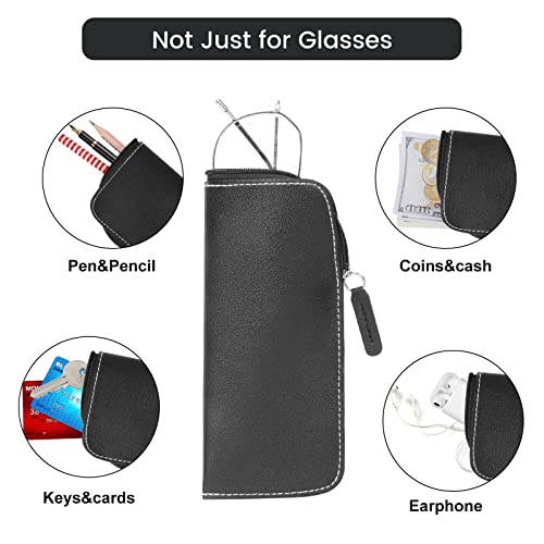 Hifot Funda Gafas Cuero 3 Piezas, Portátil Funda De Gafas Suave Con Cremallera, Pu Lectura Estuche Para Gafas Funda Gafas De Sol Para Hombre Mujer (17 * 7.5cm)