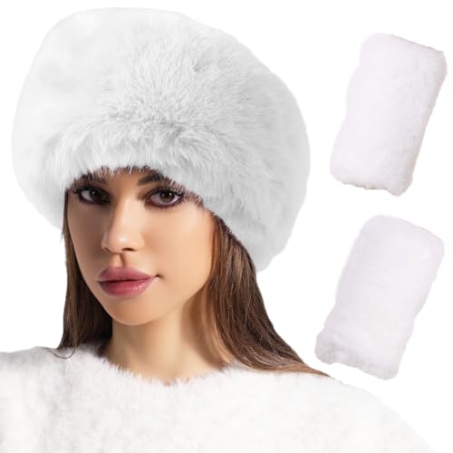 Hifot Invierno Diademas Guantes, Orejeras de Piel sintética manopla para Mujers, Calentadores de Orejas de Invierno, Gorro de esquí, Disfraz de Nieve, Gorro Ruso