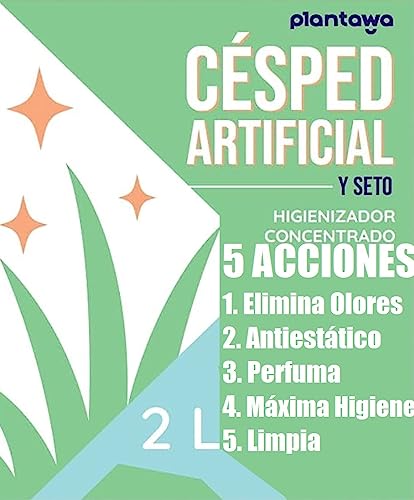 Higienizador Concentrado 2L para Cesped Artificial, Limpiador Enzimático 5 acciones: Elimina Olores, Higieniza, Olor Césped, Antiestático, Limpia. Formato Ahorro, Ideal Jardín, No Tóxico