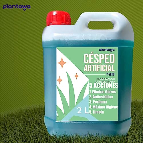 Higienizador Concentrado 2L para Cesped Artificial, Limpiador Enzimático 5 acciones: Elimina Olores, Higieniza, Olor Césped, Antiestático, Limpia. Formato Ahorro, Ideal Jardín, No Tóxico