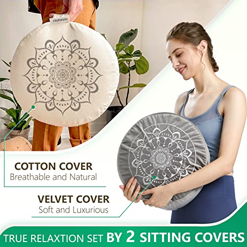 Hihealer Cojín de meditación para el suelo, con 2 fundas de 16 x 16 x 5 pulgadas, almohada de meditación para sentarse en el suelo, accesorios de meditación de yoga Zafu para mujeres y hombres