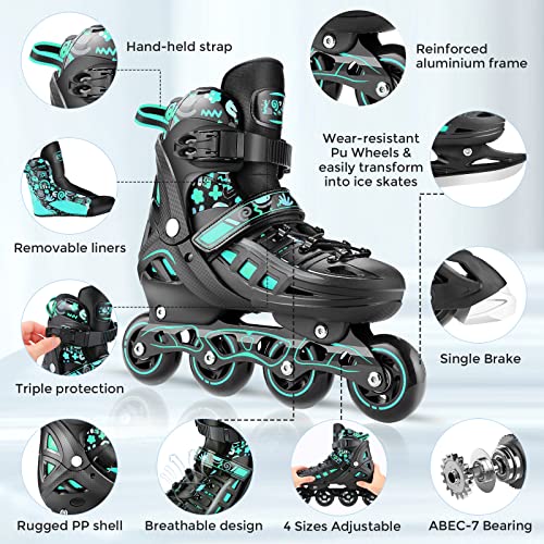 Hikole Patines en línea 2 en 1 Ajustables para niños – Patines en línea para Adultos y jóvenes – rodamientos ACEB7 – Patines de Patinaje sobre Hielo para niños