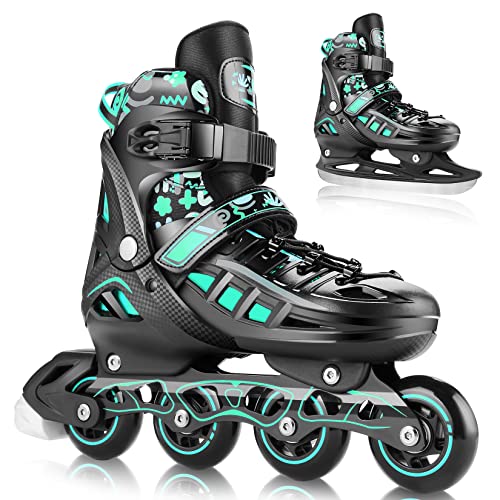 Hikole Patines en línea 2 en 1 Ajustables para niños – Patines en línea para Adultos y jóvenes – rodamientos ACEB7 – Patines de Patinaje sobre Hielo para niños