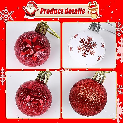 Hileyu 30 pcs árbol de Navidad Decoraciones Adornos Conjunto de Oro Bolas de Navidad inastillables Bolas de Navidad de Lujo Bolas de Navidad Decoraciones Colgantes para el árbol de Navidad (Rojo)