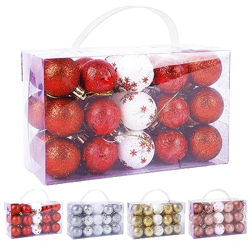 Hileyu 30 pcs árbol de Navidad Decoraciones Adornos Conjunto de Oro Bolas de Navidad inastillables Bolas de Navidad de Lujo Bolas de Navidad Decoraciones Colgantes para el árbol de Navidad (Rojo)