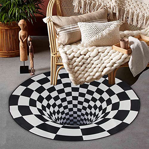 Hillylolly Alfombra Vortex, Alfombra Vortex 3D Redonda, Alfombra de Ilusión 3D Alfombra Dormitorio, Alfombra Antideslizante Ilusión Óptica Geométrica 3D (78 * 78cm) (C)