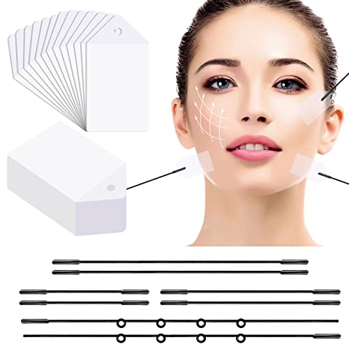 Hilos Tensores Faciales,Hilos Tensores Invisibles,Face Lift Tape,Hilos Tensores Para La Cara,Face Tape Lift,Para Ocultar Las Arrugas Faciales Doble MentóN LíNea En V Cara y Piel Tensada 60 Pcs