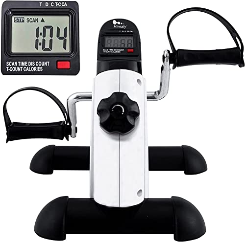 himaly Pedales Estaticos con Pantalla LCD, Mini Bicicleta Estática, Pedales Portátiles con Resistencia, con Reposabrazos, para Entrenamiento de Brazos y Piernas, Hacer Ejercicio en Casa (Blanco)