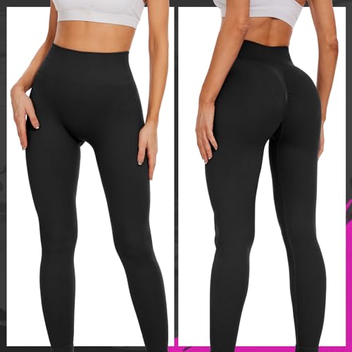 HIPOWER Scrunch Leggings Mujer Elásticos Cintura Alta Mallas Deportivas Butt Gym Fitness Mallas Largas Opacas Pantalones Deportivos Yoga, Negro , S-M