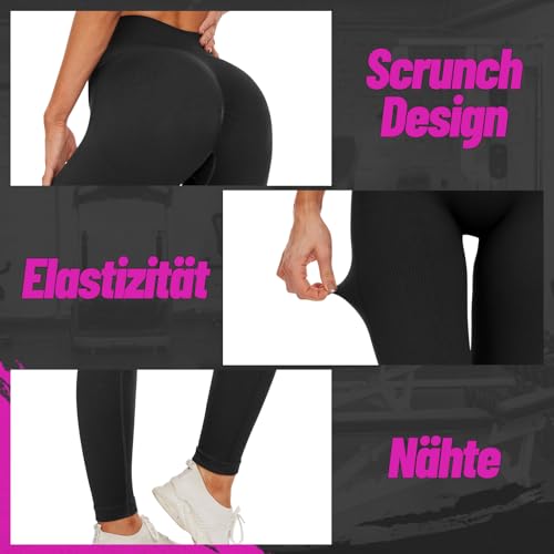 HIPOWER Scrunch Leggings Mujer Elásticos Cintura Alta Mallas Deportivas Butt Gym Fitness Mallas Largas Opacas Pantalones Deportivos Yoga, Negro , S-M