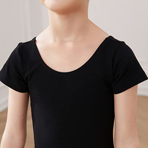 HIPPOSEUS Maillot de Ballet Danza para Niña Manga Corta Ballet Body Leotardos Danza Clásico Gimnasia Ritmica, AM0019-Negro,2-3 años