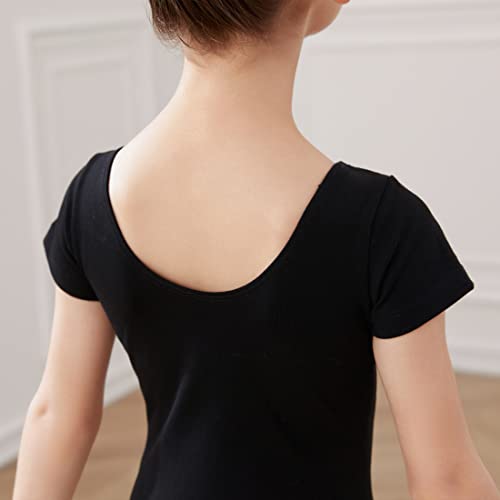 HIPPOSEUS Maillot de Ballet Danza para Niña Manga Corta Ballet Body Leotardos Danza Clásico Gimnasia Ritmica, AM0019-Negro,2-3 años