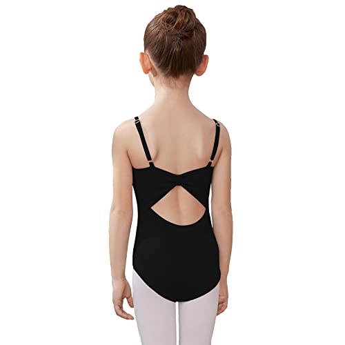 HIPPOSEUS Maillot de Ballet Danza para Niña sin Mangas Leotardos de Danza Gimnasia Patinaje con Correas Ajustables, Negro, 6-8 Años