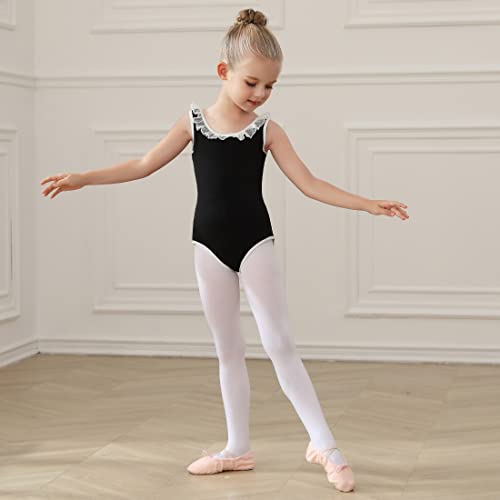 HIPPOSEUS Maillot de Danza Ballet para Niña sin Mangas Leotardos Maillot Baillot de Gimnasia Body Clásico para Niña, AM2000BX-Negro, 6-8 años