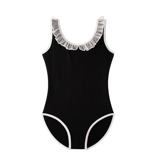 HIPPOSEUS Maillot de Danza Ballet para Niña sin Mangas Leotardos Maillot Baillot de Gimnasia Body Clásico para Niña, AM2000BX-Negro, 6-8 años