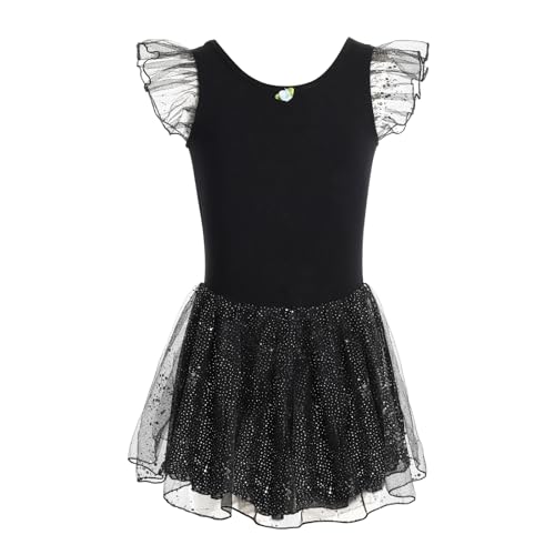 HIPPOSEUS Niña Maillot de Danza Lentejuelas Tutú Vestido de Ballet Gimnasia Leotardo Body Clásico para Niñas,Y05-Negro,6-8 Años