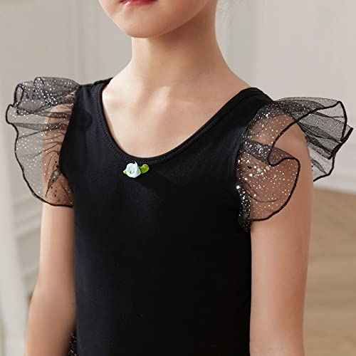 HIPPOSEUS Niña Maillot de Danza Lentejuelas Tutú Vestido de Ballet Gimnasia Leotardo Body Clásico para Niñas,Y05-Negro,6-8 Años