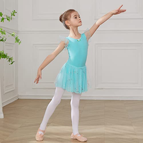 HIPPOSEUS Niña Maillot de Danza Lentejuelas Tutú Vestido de Ballet Gimnasia Leotardo Body Clásico para Niñas,Y05-Verde,10-11 Años