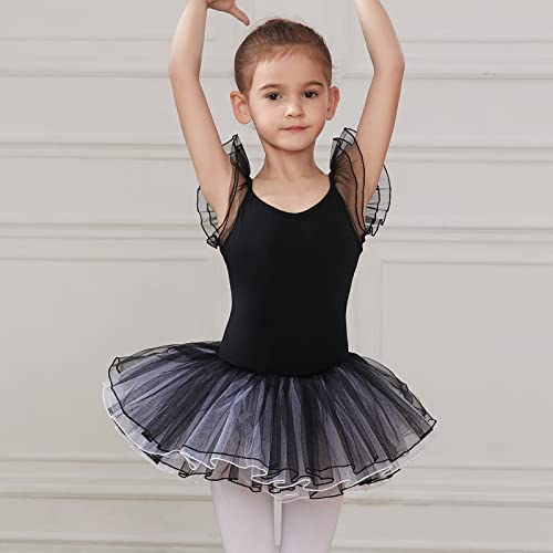 HIPPOSEUS Niña Maillot de Danza Tutú Vestido de Ballet Gimnasia Leotardo Body Clásico para Niñas Body Traje de Baile,Y04-Negro,2-3 Años