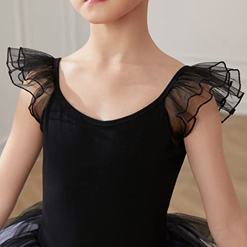 HIPPOSEUS Niña Maillot de Danza Tutú Vestido de Ballet Gimnasia Leotardo Body Clásico para Niñas Body Traje de Baile,Y04-Negro,2-3 Años