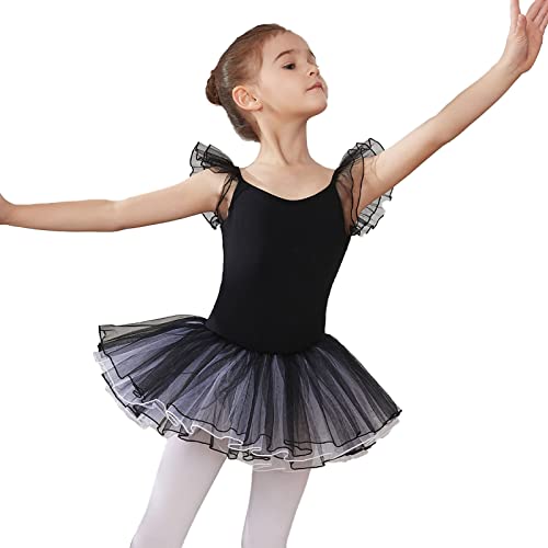 HIPPOSEUS Niña Maillot de Danza Tutú Vestido de Ballet Gimnasia Leotardo Body Clásico para Niñas Body Traje de Baile,Y04-Negro,2-3 Años