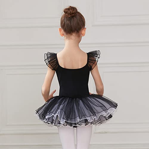 HIPPOSEUS Niña Maillot de Danza Tutú Vestido de Ballet Gimnasia Leotardo Body Clásico para Niñas Body Traje de Baile,Y04-Negro,8-9 Años