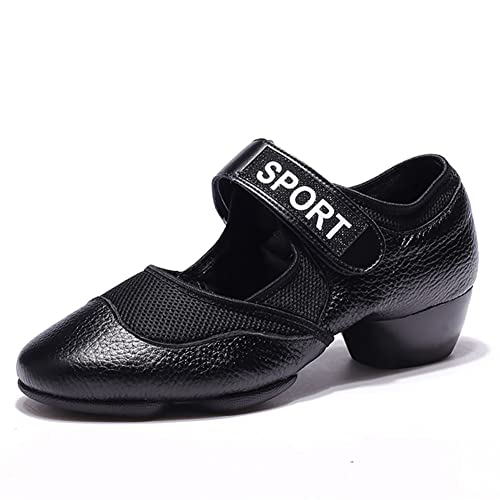 HIPPOSEUS Zapatos de Baile Latino Salsa y Bachata Mujer Entrenamiento Cerrados Zapatillas Sneakers Baile tacón bajo 4 cm Negro,Modelo 19-3,EU 37