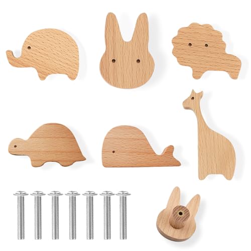 HIQE-FL Pomos De Madera,6 Piezas Manija De Muebles De Madera Para Animales,Tiradores Para Cajones Madera,Pomo Madera Tiradores De Muebles,Perillas De Madera (E)