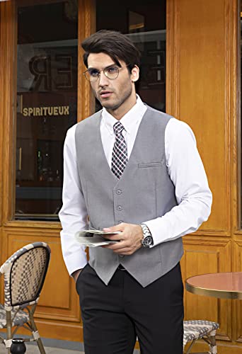 HISDERN Chaleco Gris Para Hombre Chalecos Formales Fiesta De Negocios Chaleco Gris Oscuro de Algodon Chaleco Gris-2