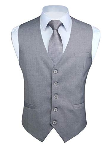 HISDERN Chaleco Gris Para Hombre Chalecos Formales Fiesta De Negocios Chaleco Gris Oscuro de Algodon Chaleco Gris-2