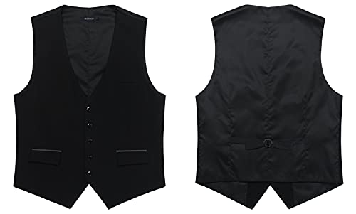 HISDERN Chaleco Traje Negro Hombre Boda Chalecos de Vestir Original Chaleco Elegante de Fiesta Negocio con Bolsillos S