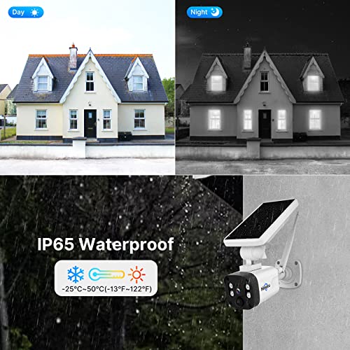 Hiseeu Kit de Cámara Vigilancia WiFi Exterior Solar con Batería Recargable, 3 Cámaras Kit de Seguridad con Estación de Base, Sistema de Vigilancia Visión Nocturna, IP66, Compatible con Alexa