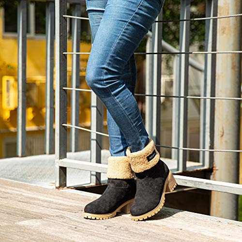 Hitmars Botas Mujer Invierno Forradas Cálidas Botines Ante Plataforma Zapatos Nieve Cómodos Casual Negro EU 38