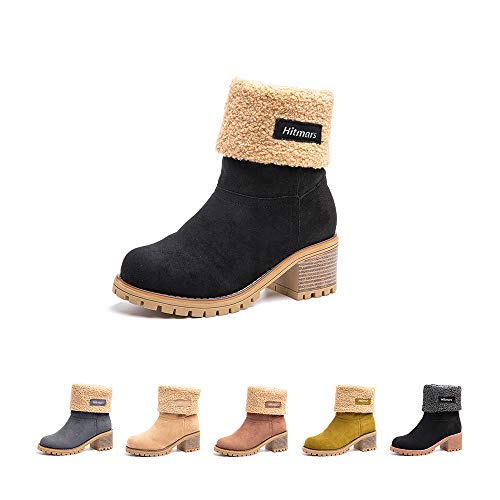 Hitmars Botas Mujer Invierno Forradas Cálidas Botines Ante Plataforma Zapatos Nieve Cómodos Casual Negro EU 38