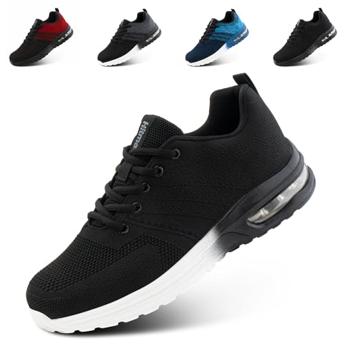 Hitmars Zapatillas Running Hombre Deportivas Mujer Zapatillas de Deporte Correr Caminar Hombre Sneaker Running Negro-Blanco EU 42