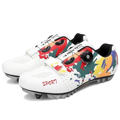 Hixingo Zapatilla de Ciclismo Hombre, Mujer Graffiti Colorido Impresión Zapatos Bicicleta de Montaña Exterior MTB Compatibles con SPD Lock System, Zapatillas de Ciclismo Unisex Adulto