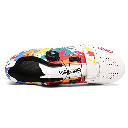 Hixingo Zapatilla de Ciclismo Hombre, Mujer Graffiti Colorido Impresión Zapatos Bicicleta de Montaña Exterior MTB Compatibles con SPD Lock System, Zapatillas de Ciclismo Unisex Adulto