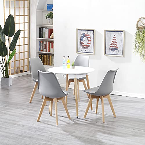 HJhomeheart Juego de 4 Sillas de Comedor, Patas de Madera Maciza, Cojín de Silla Extraíble, Silla de Cocina, Silla Moderna (Gris-4)