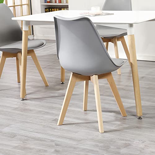 HJhomeheart Juego de 4 Sillas de Comedor, Patas de Madera Maciza, Cojín de Silla Extraíble, Silla de Cocina, Silla Moderna (Gris-4)