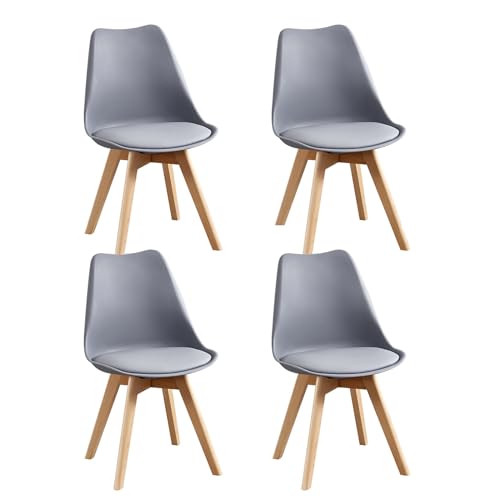 HJhomeheart Juego de 4 Sillas de Comedor, Patas de Madera Maciza, Cojín de Silla Extraíble, Silla de Cocina, Silla Moderna (Gris-4)