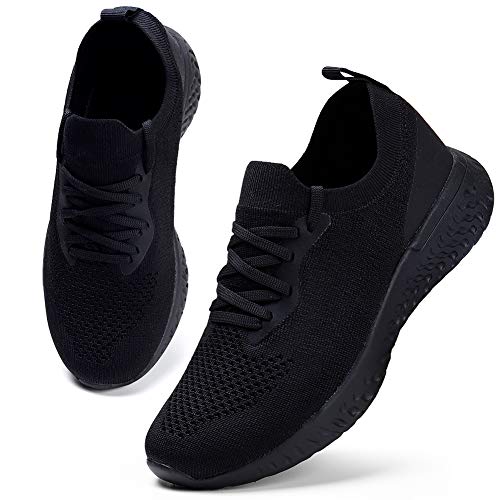 HKR Zapatillas para Correr de Carretera Mujer Comodos Malla Ligera para Fitness Trabajar Negras 38 EU