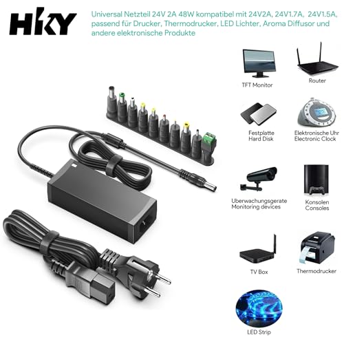 HKY 24V Fuente de Alimentación universal Adaptador Cargador para tiras LED,Kettler 42860006 42860023,bicicleta estática Ergómetro Kettler AX1,impresora,escáner,enrutador,fax,TFT,monitor LCD,cámara