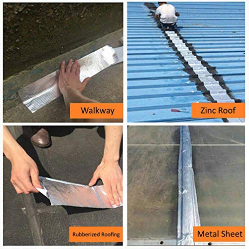 Hloomf Cinta de aluminio y caucho butílico superimpermeable, grietas superficiales,para goteras, huecos en el marco de la ventana o roturas de tuberías, Cinta de Reparación (1.2mm*50mm*5m)