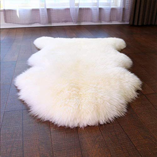 HLZDH Oveja de Piel sintética Felpudo Alfombra Antideslizante Lujosa Suave Lana Artificial Alfombra para salón Dormitorio baño sofá Silla cojín (Blanco, 90 X 60 CM)