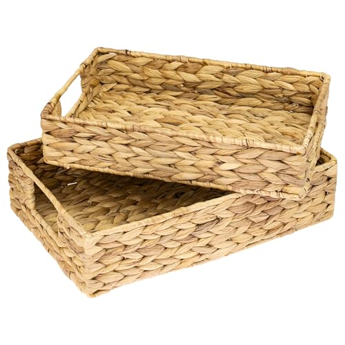 HMF Bandeja decorativa trenzada de jacinto de agua, juego de 2, rectangular, 35/32 cm de ancho