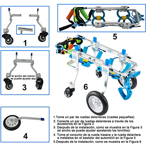 HobeyHove Cochecito Para Perros Ajustable de 4 Ruedas, Silla de Ruedas Con Soporte Completo, Para Ayudar a Las Mascotas Con Enfermedades de Las Piernas a Recuperar la Movilidad (7 modelos)(XXS)