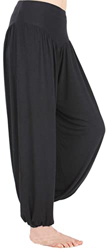 Hoerev Super Doux Pantalones de Spandex Modale Harem Yoga Pilates,Negro,M