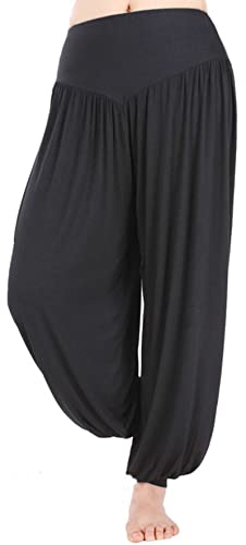 Hoerev Super Doux Pantalones de Spandex Modale Harem Yoga Pilates,Negro,M