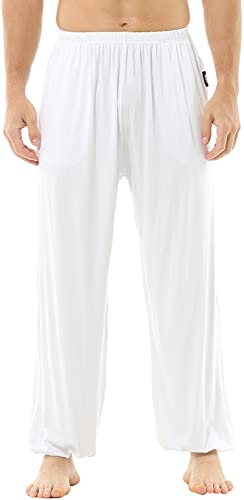 Hoerev Super Soft Modal Spandex Harem Pantalones De Pilates De Yoga，Blanco，XL