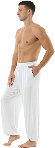 Hoerev Super Soft Modal Spandex Harem Pantalones De Pilates De Yoga，Blanco，XL